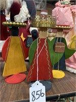 (3) Wooden painted wiseman candle holders