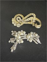 Two Vintage Rhinestone Brooches