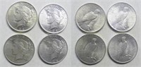 4 BU Uncirculated Peace Silver Dollars
