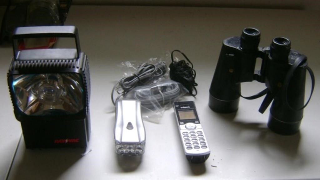 Binoculars. Phone Sets and Flashlight