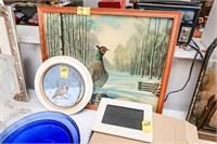 Framed Pheasant Print, Haviland Decorative Plate