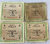 Italy 4 Bills ,5 Lira / Allied Military Currency