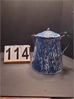 Large Enamelware Blue Swirl Granite Coffee Pot