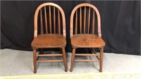 Pair of Solid Oak Spindle Back Chairs