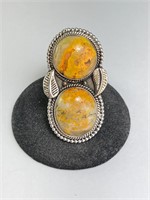 Xtra Lg. Sterling Bumble Bee Jasper Ring 17 G S-8