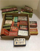 Box of vintage soaps includes ivory, Kirkman