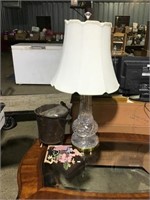 Glass Table Lamp, Vintage Bucket, Decor