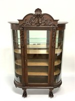 Antique China Cabinet w Curved Glass Sides