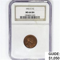 1931-S Wheat Cent NGC MS64 BN