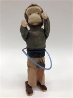 Vintage Tin Wind Up Hulahoop Monkey Toy