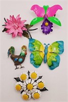 (L) Enameled Brooches - Rooster, Butterfly and