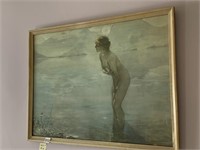 FRAMED WOMAN SKINNY DIPPING 22.5 X 29" SIGNED LL
