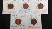 Lot of 5 Lincoln cent errors