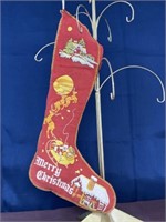 Vintage Christmas stocking Santa Claus reindeer