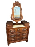 WALNUT VICTORIAN MARBLE TOP WISHBONE DRESSER