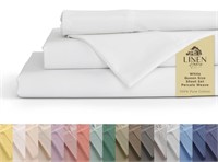 100% Cotton Percale Sheets Queen Size, White,