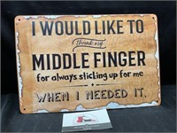 Middle Finger Metal Sign