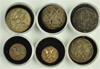 Six Excavated Federal Eagle Cavalry Buttons