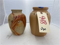 2 Stoneware Pottery Vases 8" & Smaller
