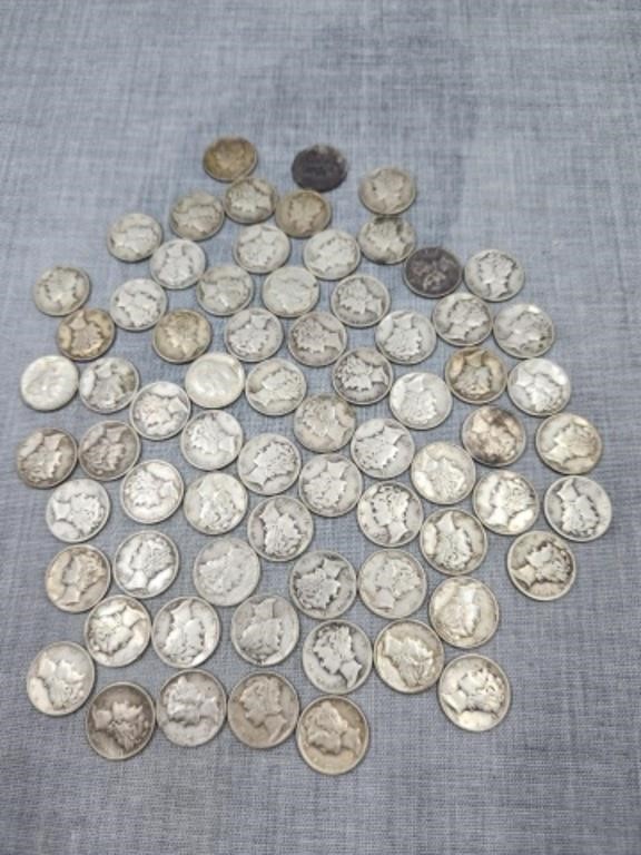 70- Silver Mercury Head Dimes, unresearched, as