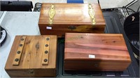 3 vintage cedar wood storage boxes, the largest