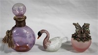 Glass paperweight & perfume bottles
