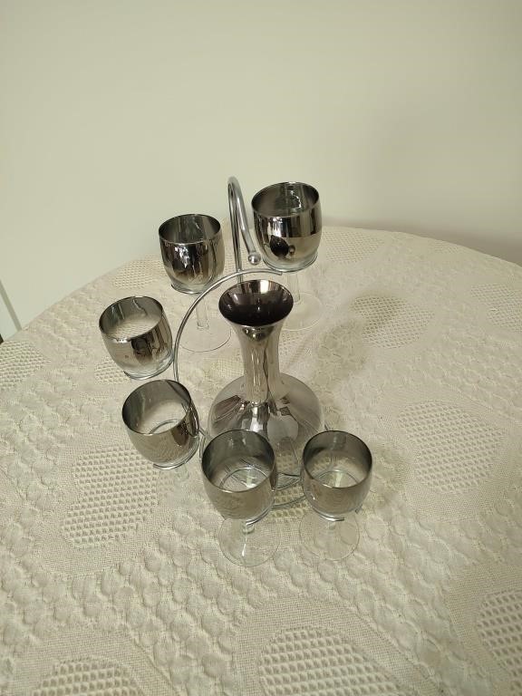 Mid Century Silver Fade Wine Carafe Set