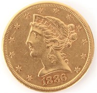 1886-S 90% GOLD $5 LIBERTY HEAD COIN