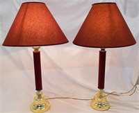 Pair of Vintage Burgandy Candlestick Table Lamps