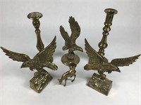 6 Brass Eagles Candle Holders Bookends +