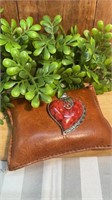 Coral Gemstone and Sterling Silver Heart Shaped