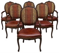 LOUIS XV STYLE MAHOGANY LEATHER ARMCHAIRS