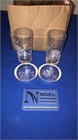 Rose crystal glasses with matching glass coasters