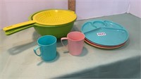 Plastic, picnic plates, and strainers