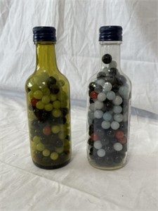 2- Small Glass Bottles of Mini Marbles