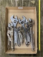 Lot adjustable wrenches & vise grips