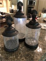 Crackle Glass Canisters With Turkey Motif Lids