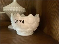 3- Milk glass candy dish and bowls