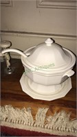 White ironstone soup tureen with the underplate