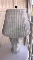 White wicker table lamp, 30 inches tall