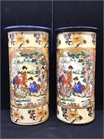 Pair of Repro Satsuma Style 10in Vases