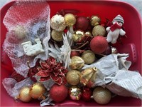 Tub of Christmas ornaments & more
