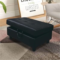 SumKea 35' Black Leather Ottoman with Storage