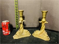 2pcs Brass Mottahedeh Koi Candle Stick Holders