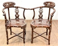 Pair Of Asian Style Rosewood Corner Chairs