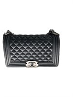 CC Full Flap Chain Strap Black Quilted Leather Bag