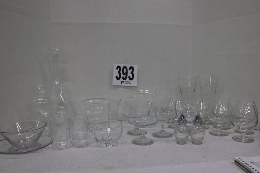(27) Piece Etched Glassware with Lidded Tote
