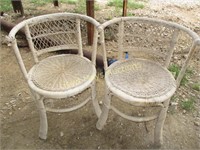 Pair of Bent Wood & Rattan Vintage Patio Chairs