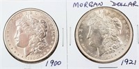 Coin 2  Morgan Silver Dollars 1900 & 1921
