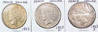 Coin 3 Peace Silver Dollars 1923, 1923-D & 1923-S